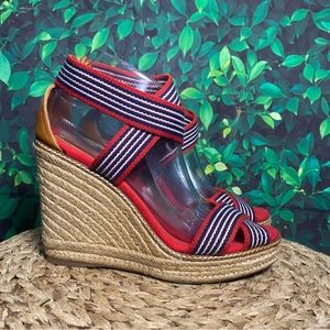 Tory Burch Red and Blue Wedge Sandals